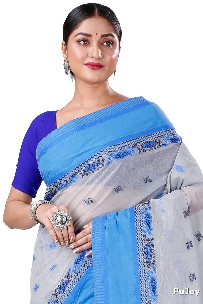 Grey Pure Cotton Provati Tant Saree (1071)