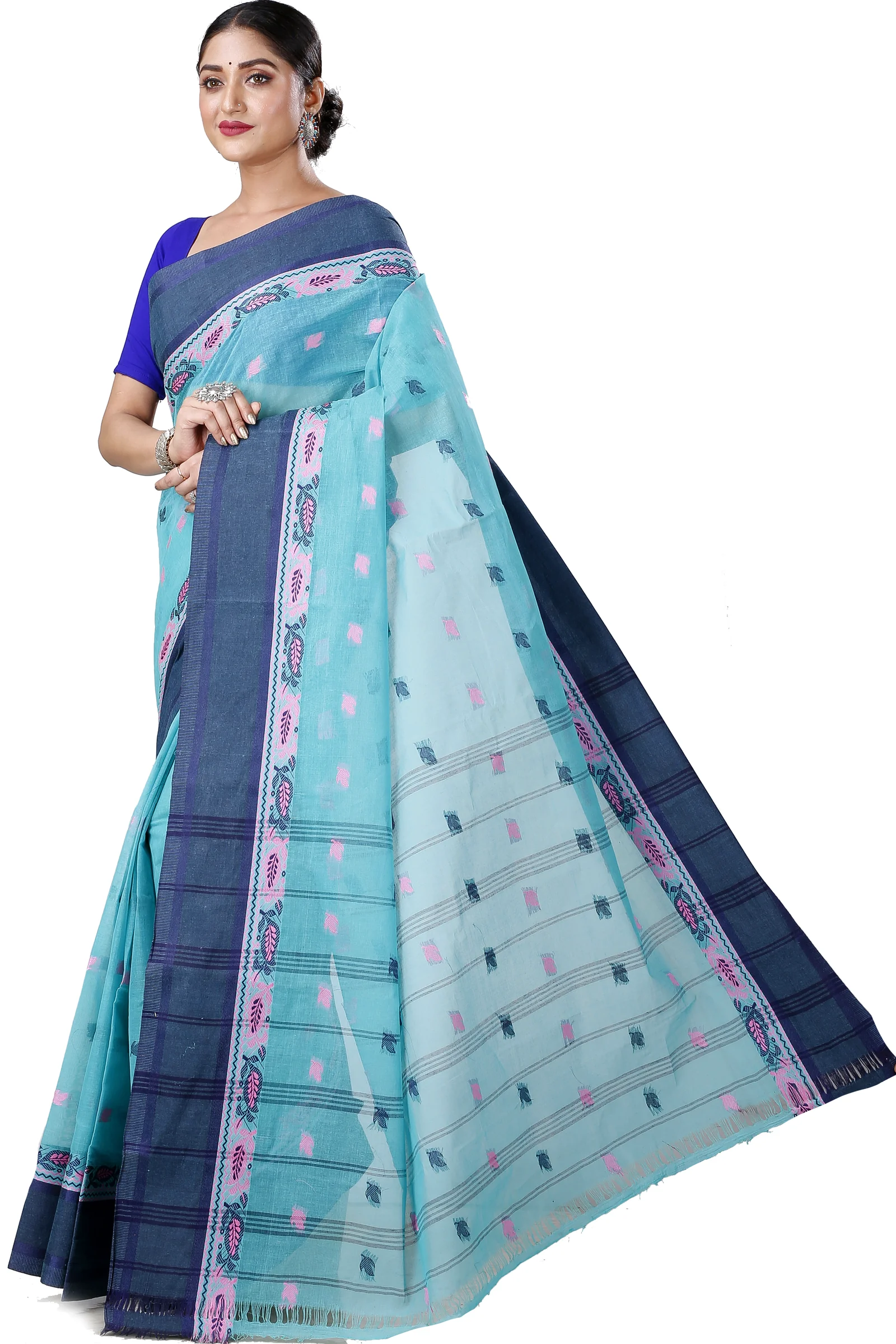See Green Pure Cotton Provati Tant Saree (1072)