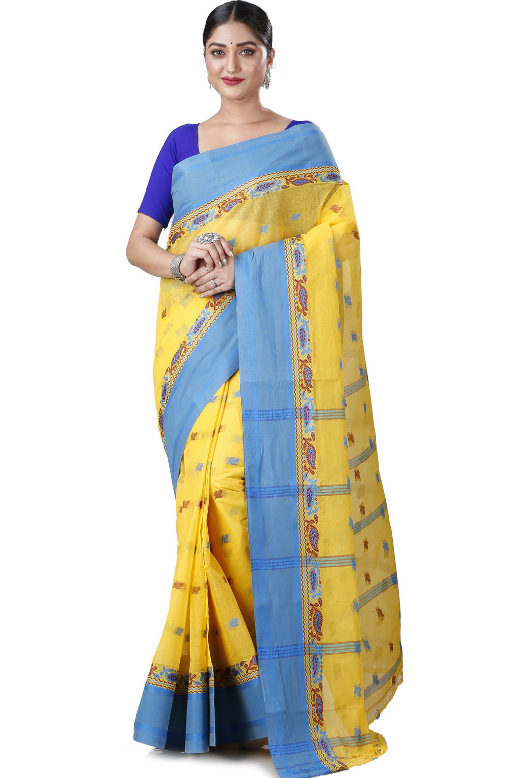 Yellow Pure Cotton Provati Tant Saree (1073)