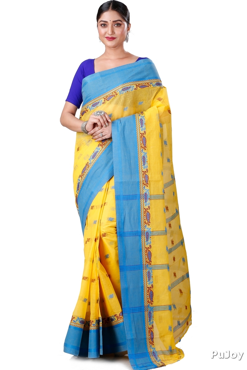 Yellow Pure Cotton Provati Tant Saree (1073)