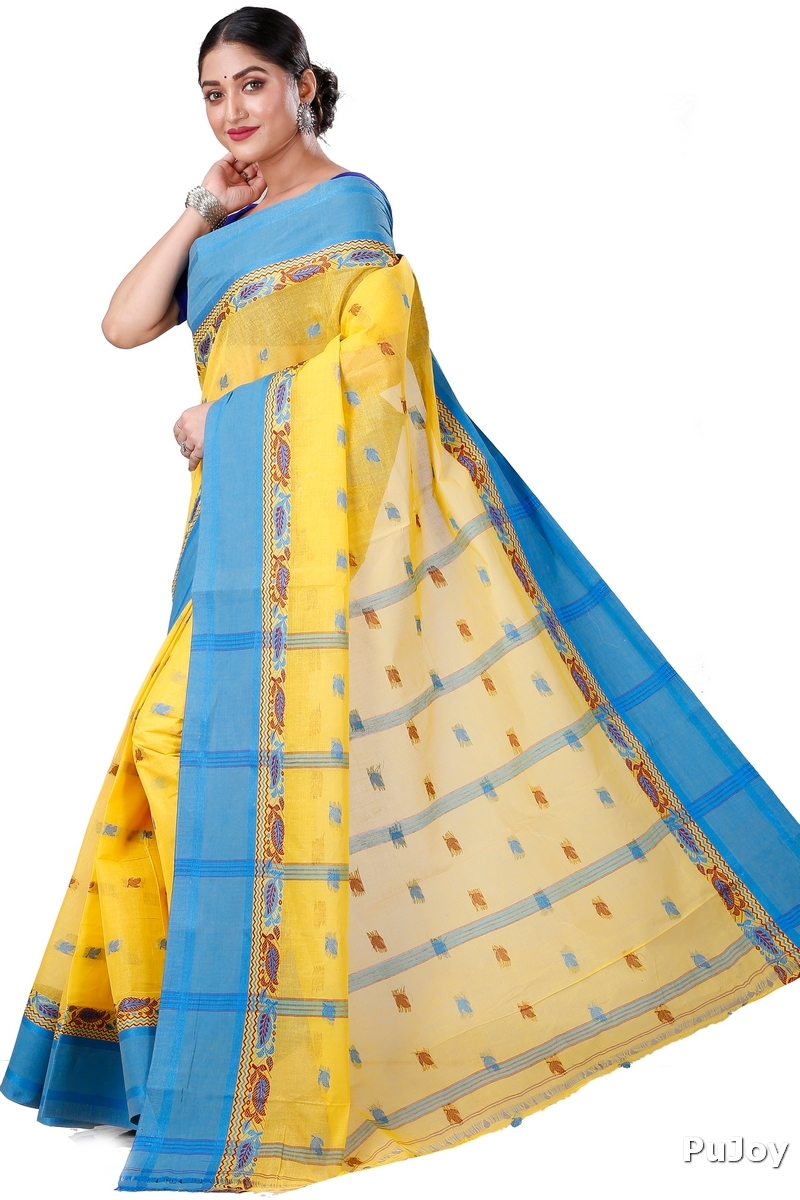 Yellow Pure Cotton Provati Tant Saree (1073)