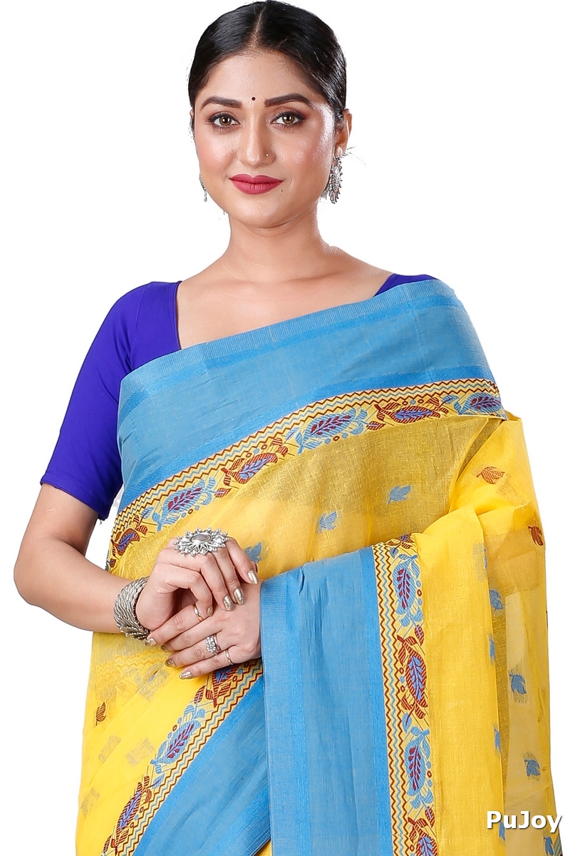 Yellow Pure Cotton Provati Tant Saree (1073)