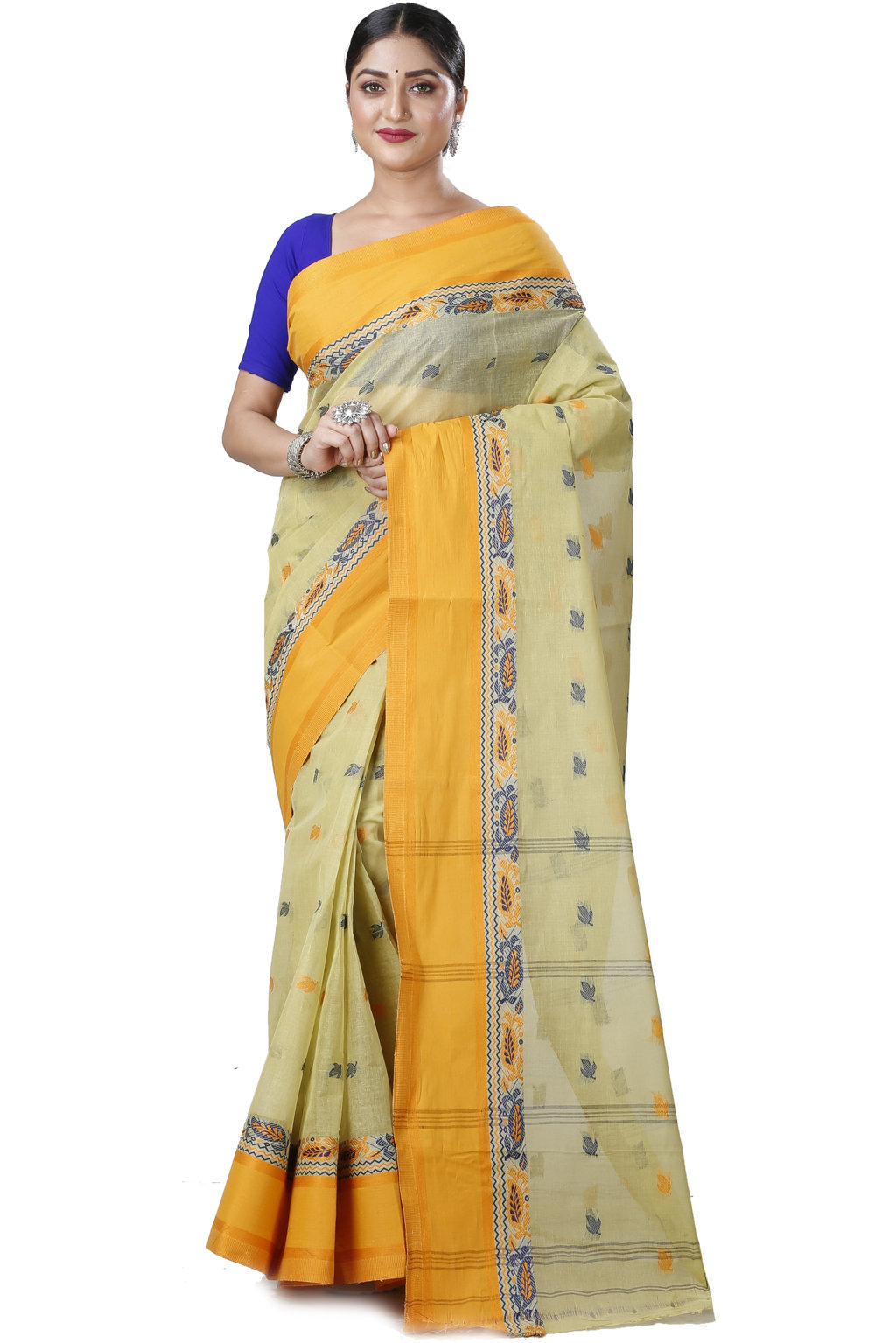 Light Yellow Pure Cotton Provati Tant Saree (1074)