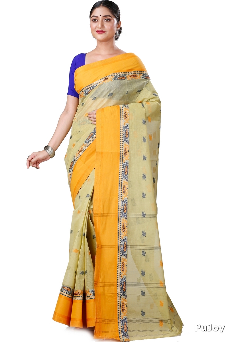 Light Yellow Pure Cotton Provati Tant Saree (1074)