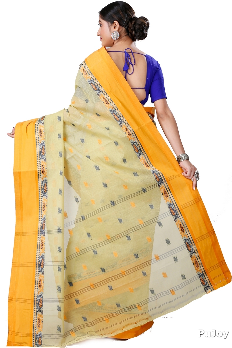Light Yellow Pure Cotton Provati Tant Saree (1074)