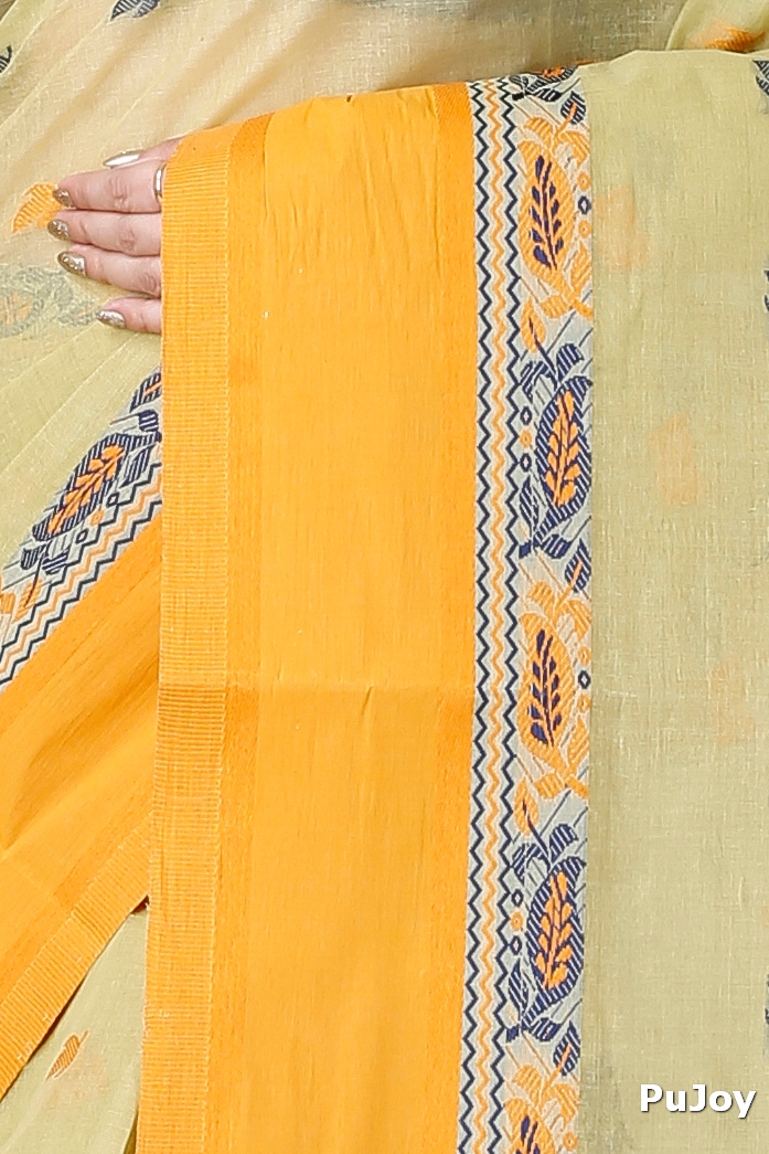Light Yellow Pure Cotton Provati Tant Saree (1074)