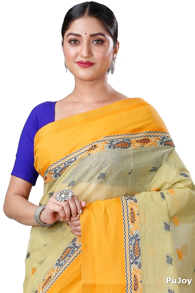 Light Yellow Pure Cotton Provati Tant Saree (1074)