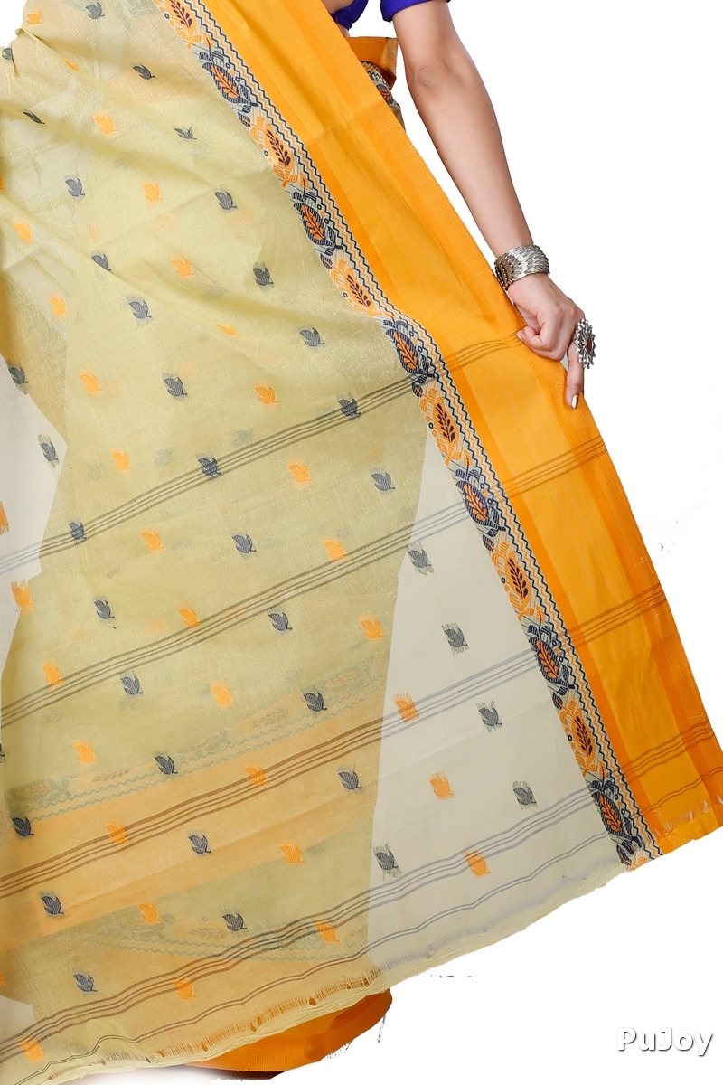 Light Yellow Pure Cotton Provati Tant Saree (1074)