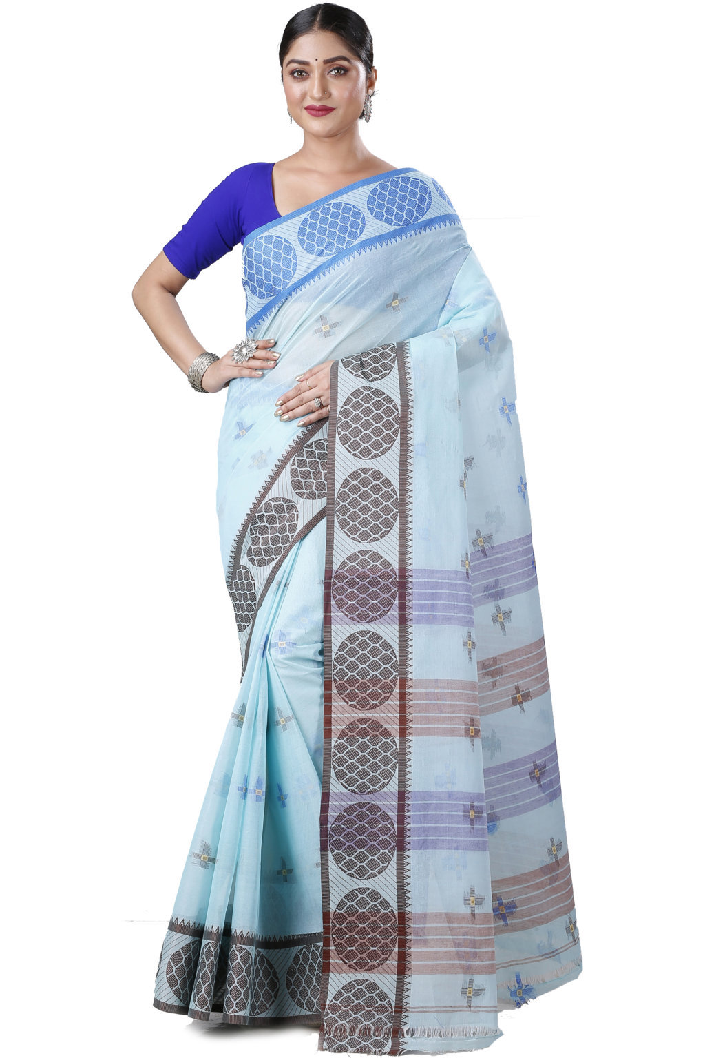Sky Blue Pure Cotton Ananda Tant Saree (1076)