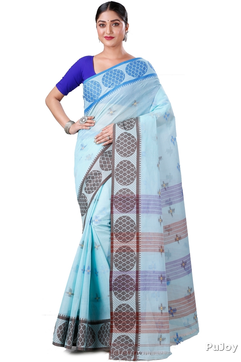 Sky Blue Pure Cotton Ananda Tant Saree (1076)