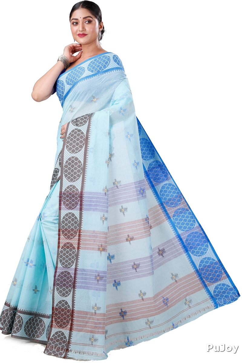 Sky Blue Pure Cotton Ananda Tant Saree (1076)