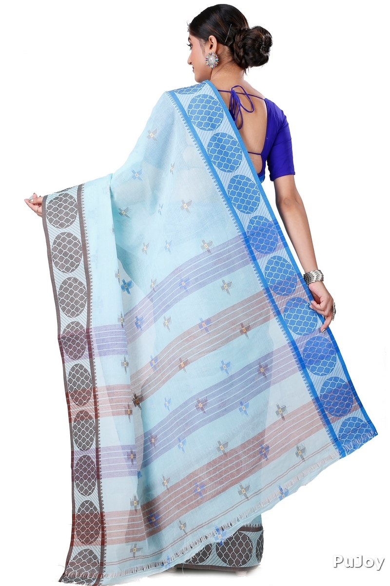 Sky Blue Pure Cotton Ananda Tant Saree (1076)