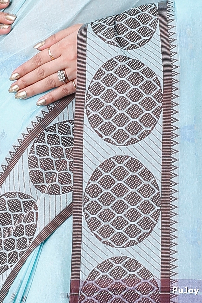 Sky Blue Pure Cotton Ananda Tant Saree (1076)