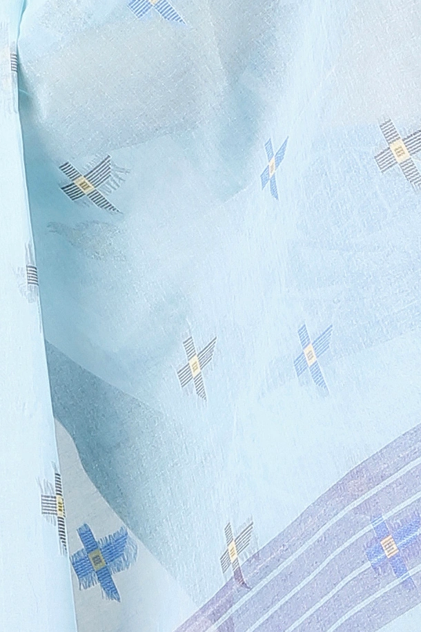 Sky Blue Pure Cotton Ananda Tant Saree (1076)