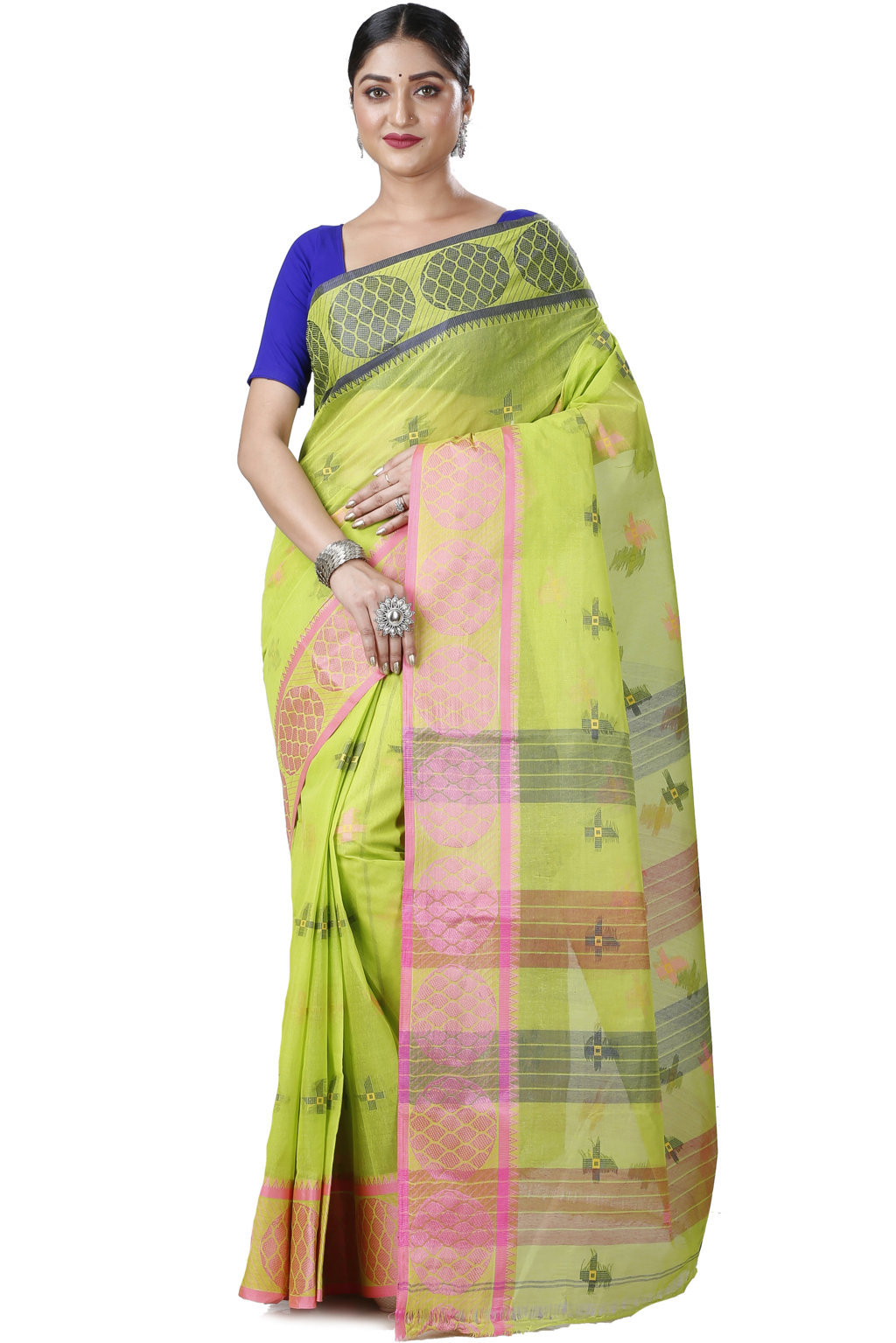 Green Pure Cotton Ananda Tant Saree (1077)