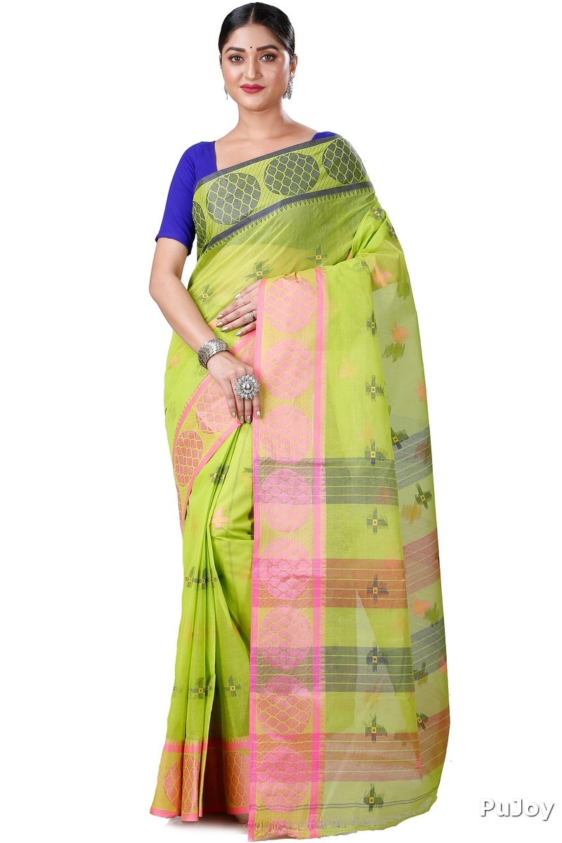Green Pure Cotton Ananda Tant Saree (1077)