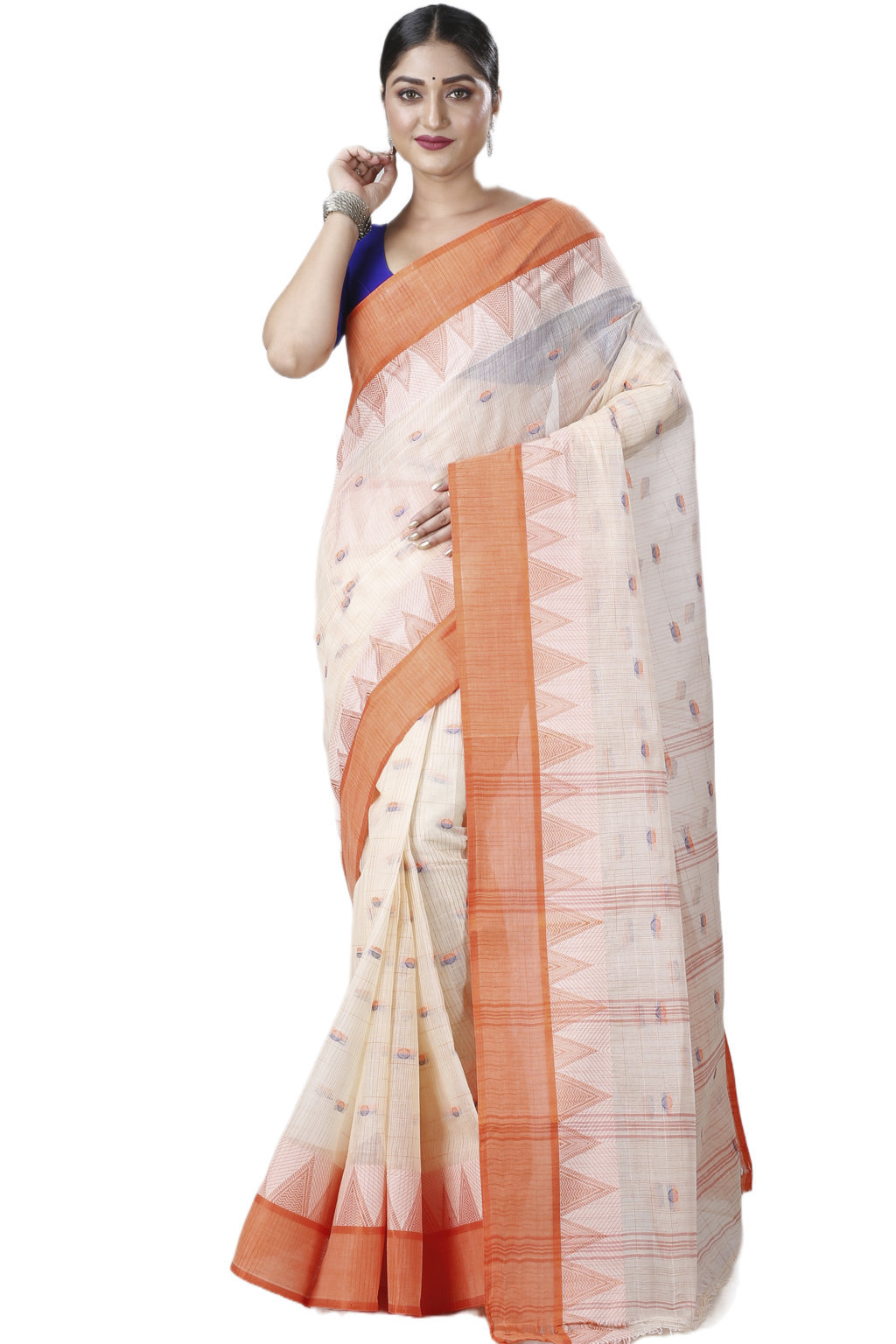 Orange Pure Cotton Ishvari Tant Saree (1080)