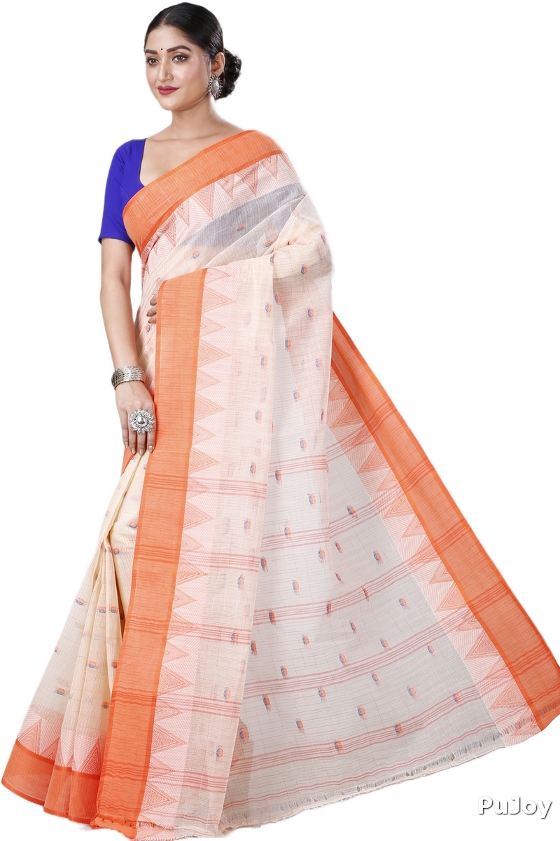 Orange Pure Cotton Ishvari Tant Saree (1080)