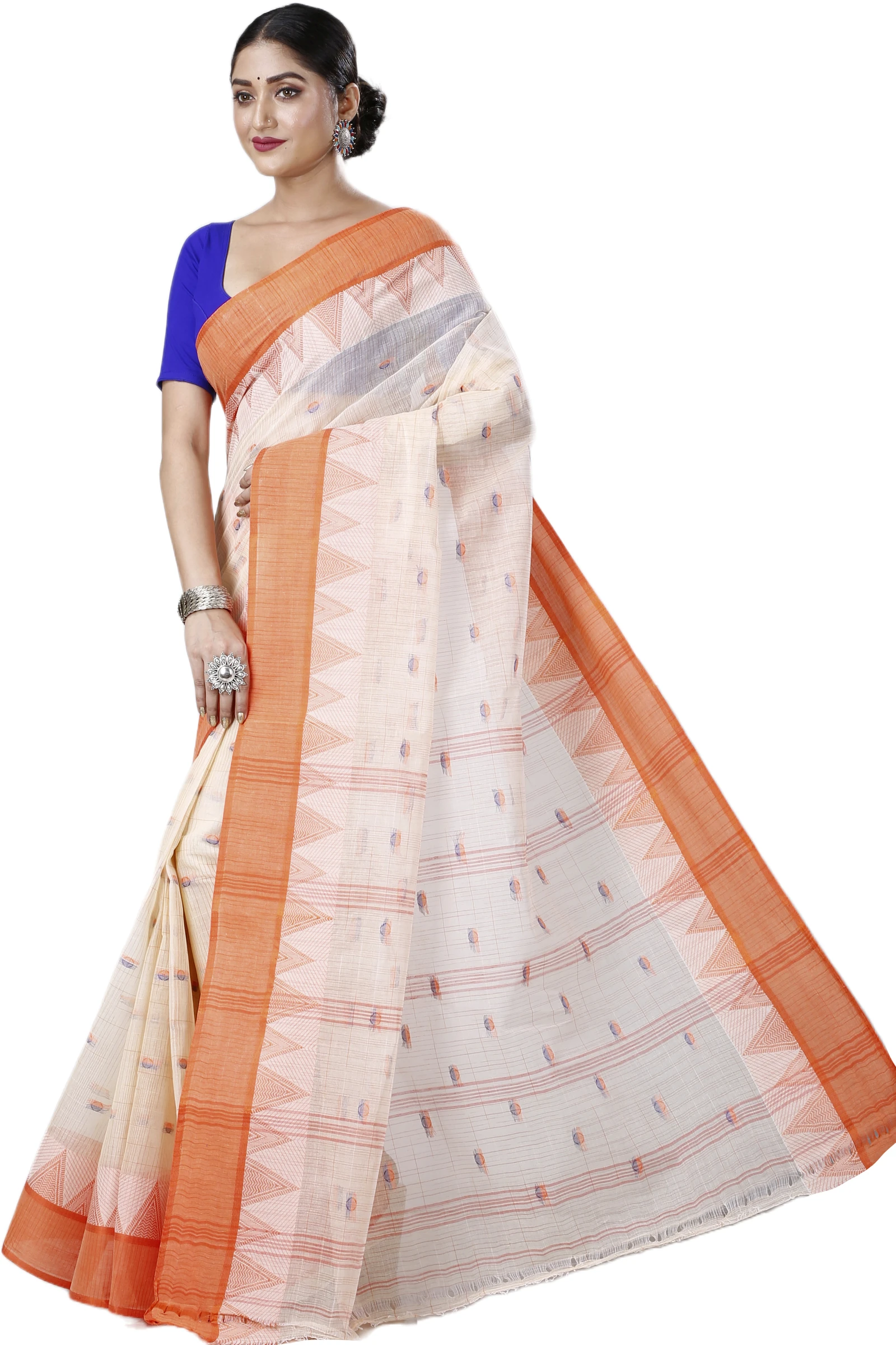 Orange Pure Cotton Ishvari Tant Saree (1080)