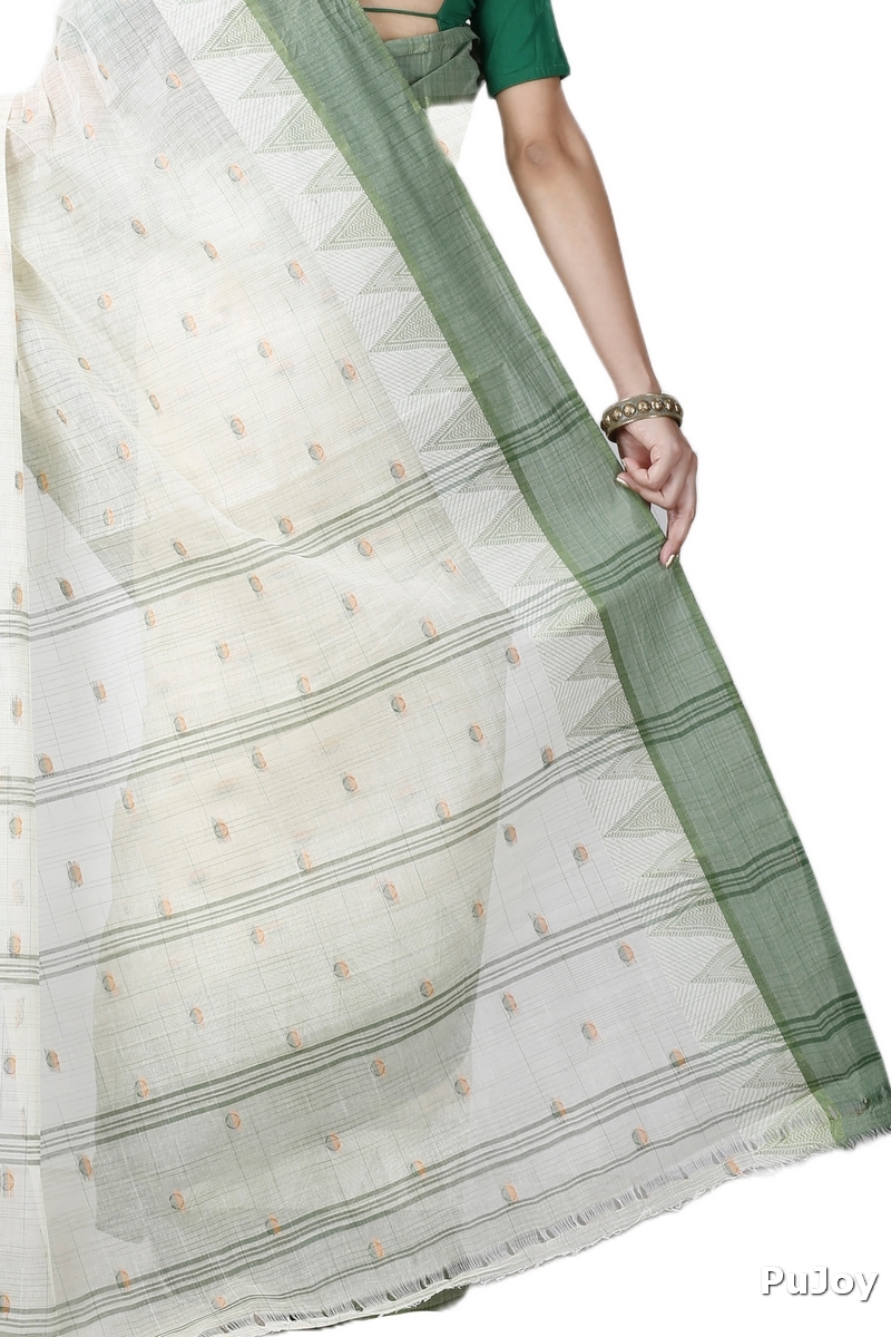 Green Pure Cotton Ishvari Tant Saree (1081)