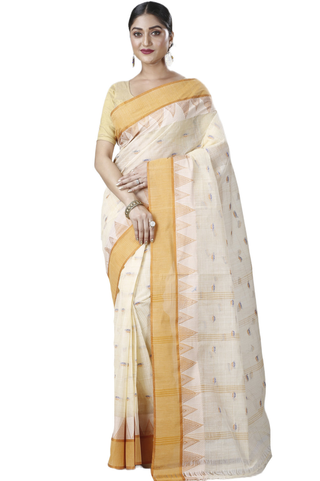 Yellow Pure Cotton Ishvari Tant Saree (1082)