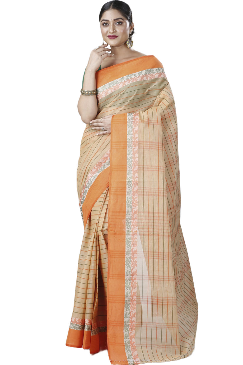 Orange Pure Cotton Subha Tant Saree (1085)