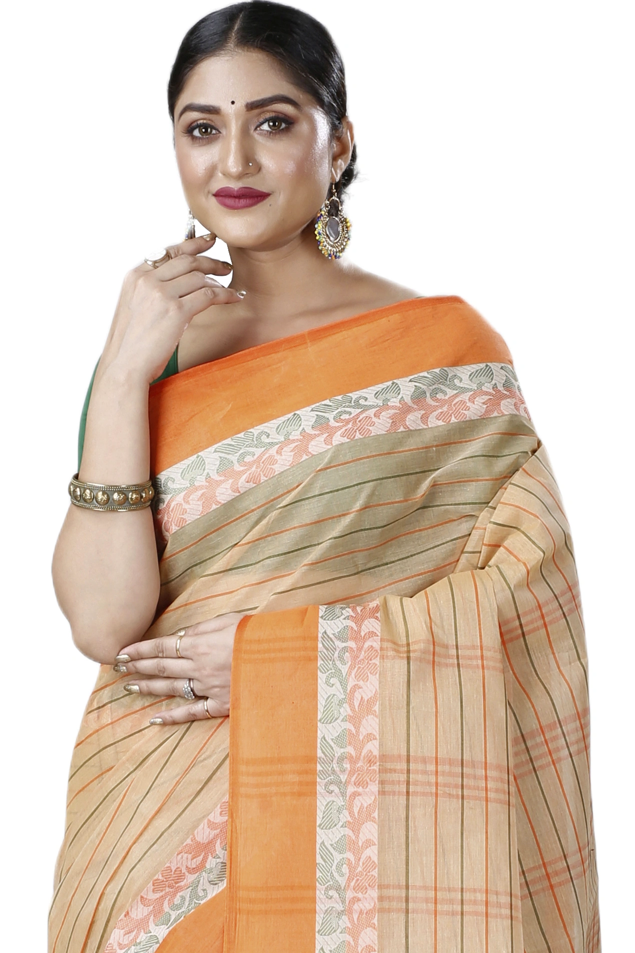 Orange Pure Cotton Subha Tant Saree (1085)
