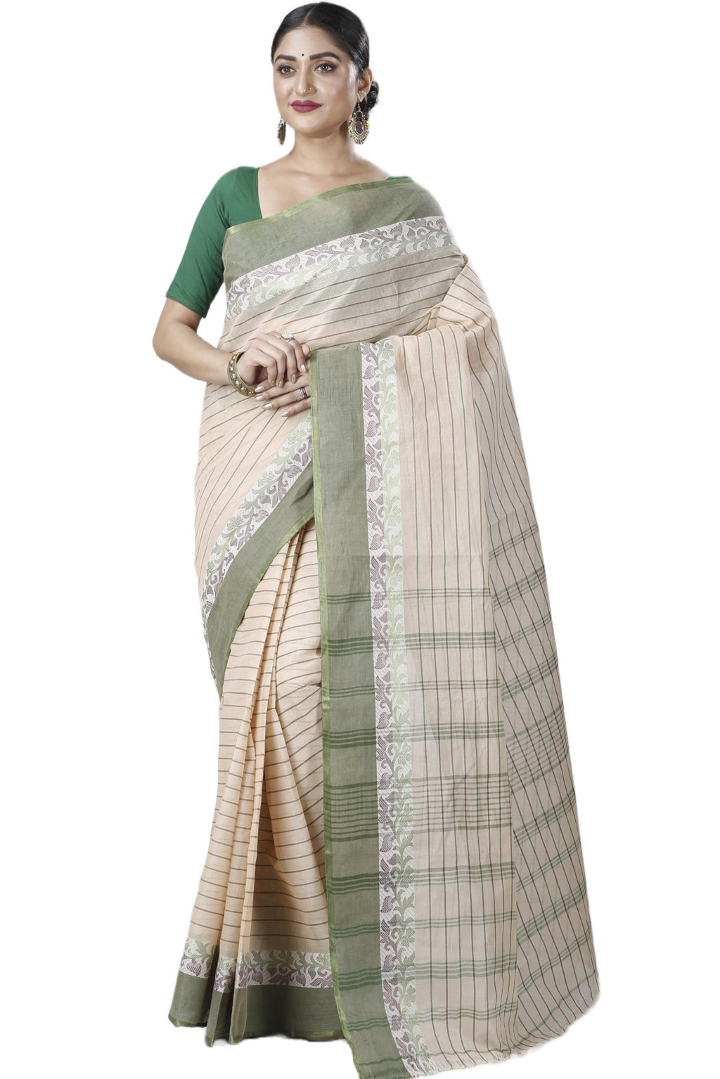 Green Pure Cotton Subha Tant Saree (1086)