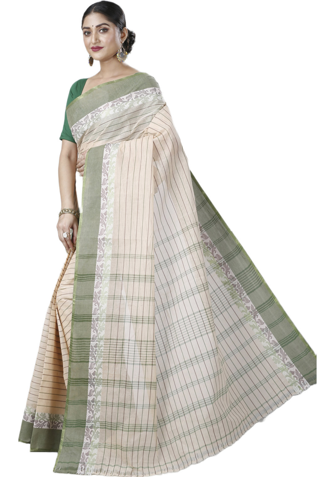 Green Pure Cotton Subha Tant Saree (1086)