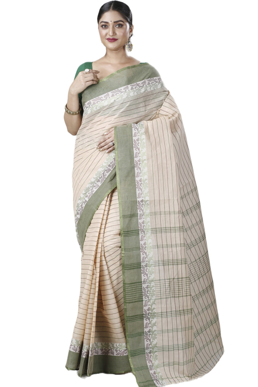 Green Pure Cotton Subha Tant Saree (1086)
