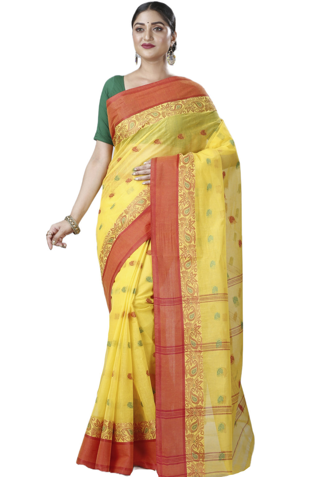 Yellow Pure Cotton Srimati Tant Saree (1087)
