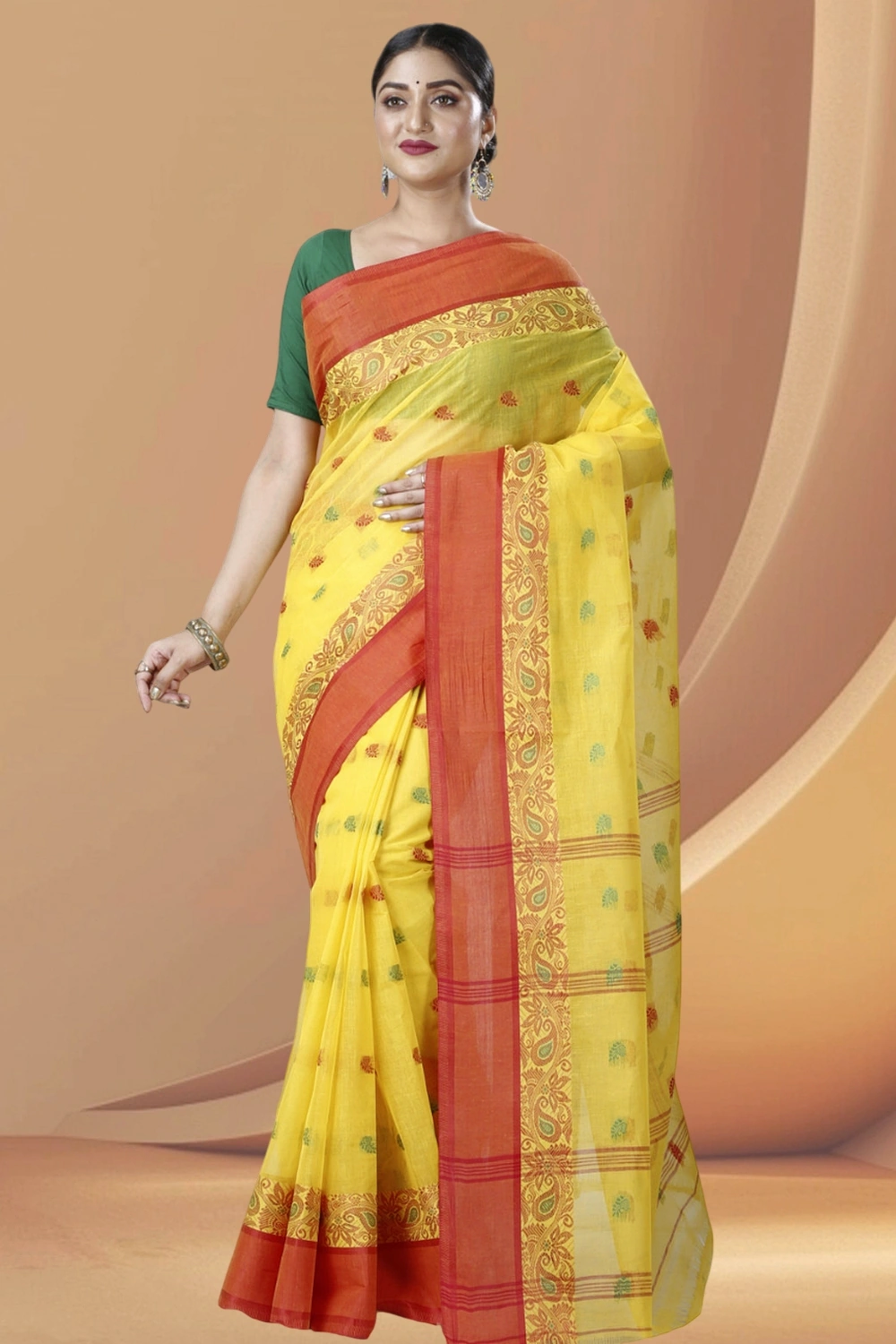 Yellow Pure Cotton Srimati Tant Saree (1087)