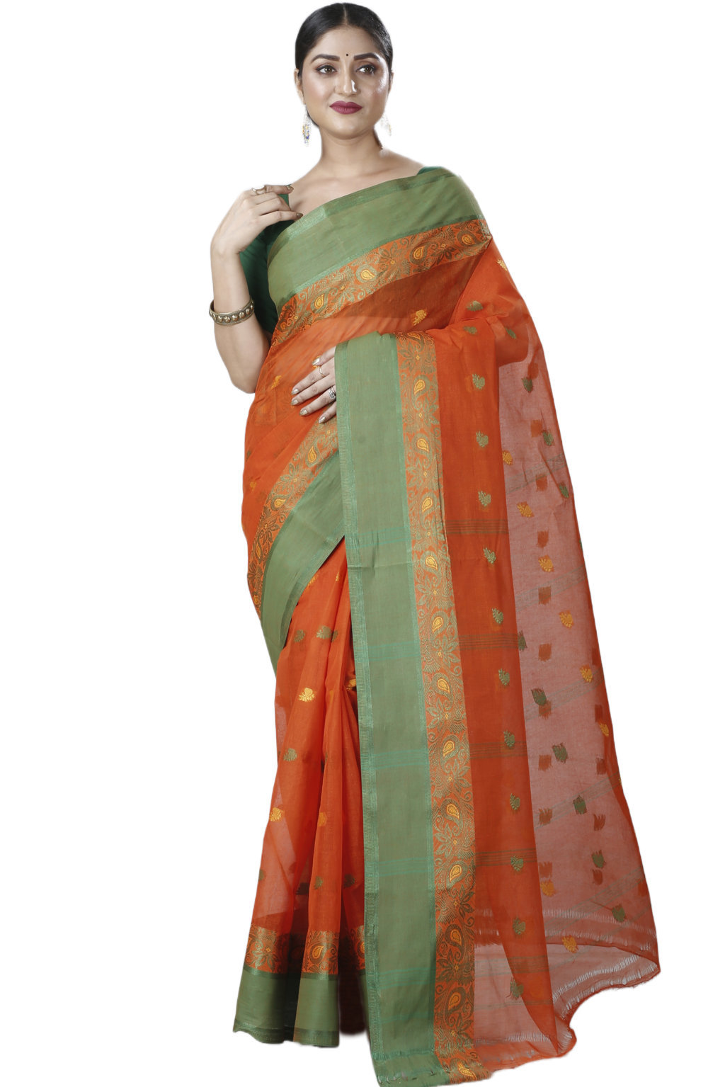 Orange Pure Cotton Srimati Tant Saree (1088)
