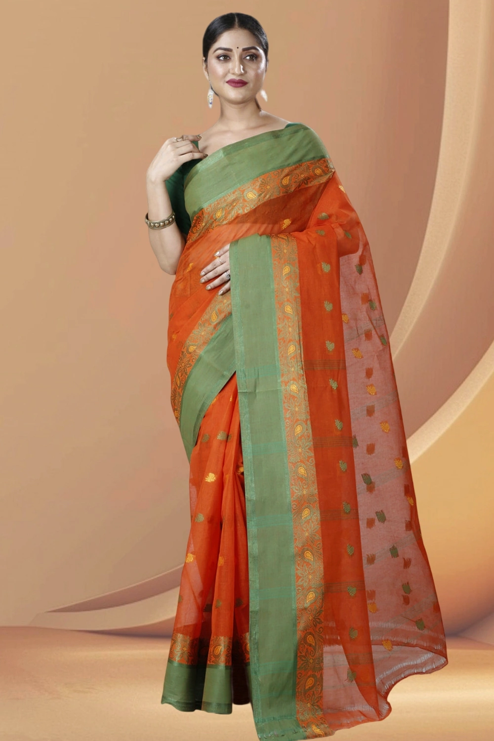 Orange Pure Cotton Srimati Tant Saree (1088)