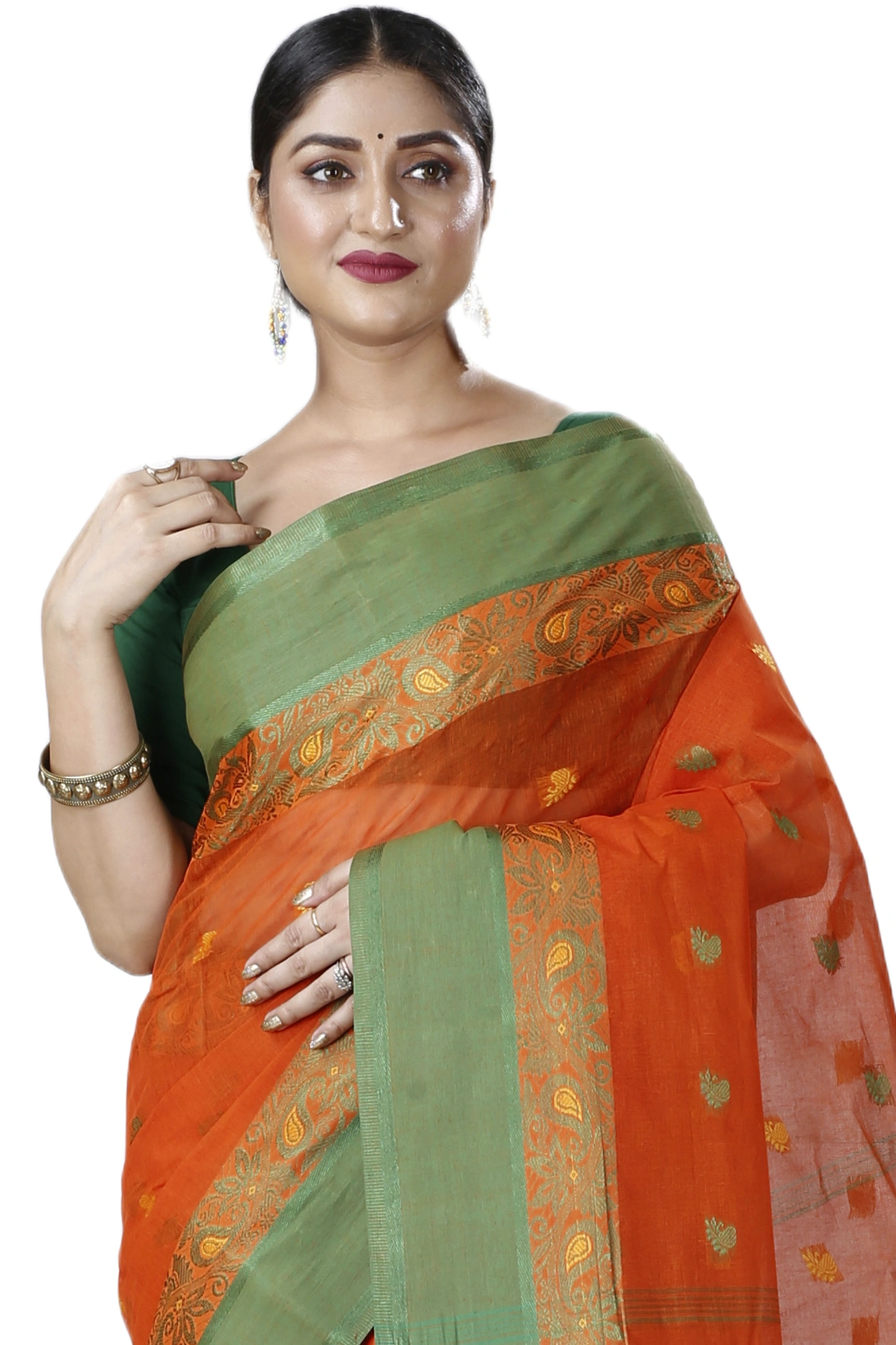 Orange Pure Cotton Srimati Tant Saree (1088)