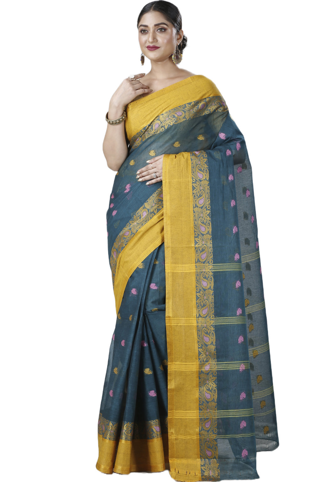 Dark Green Pure Cotton Srimati Tant Saree (1090)