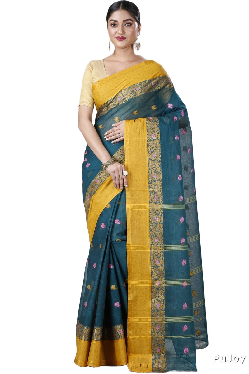 Dark Green Pure Cotton Srimati Tant Saree (1090)