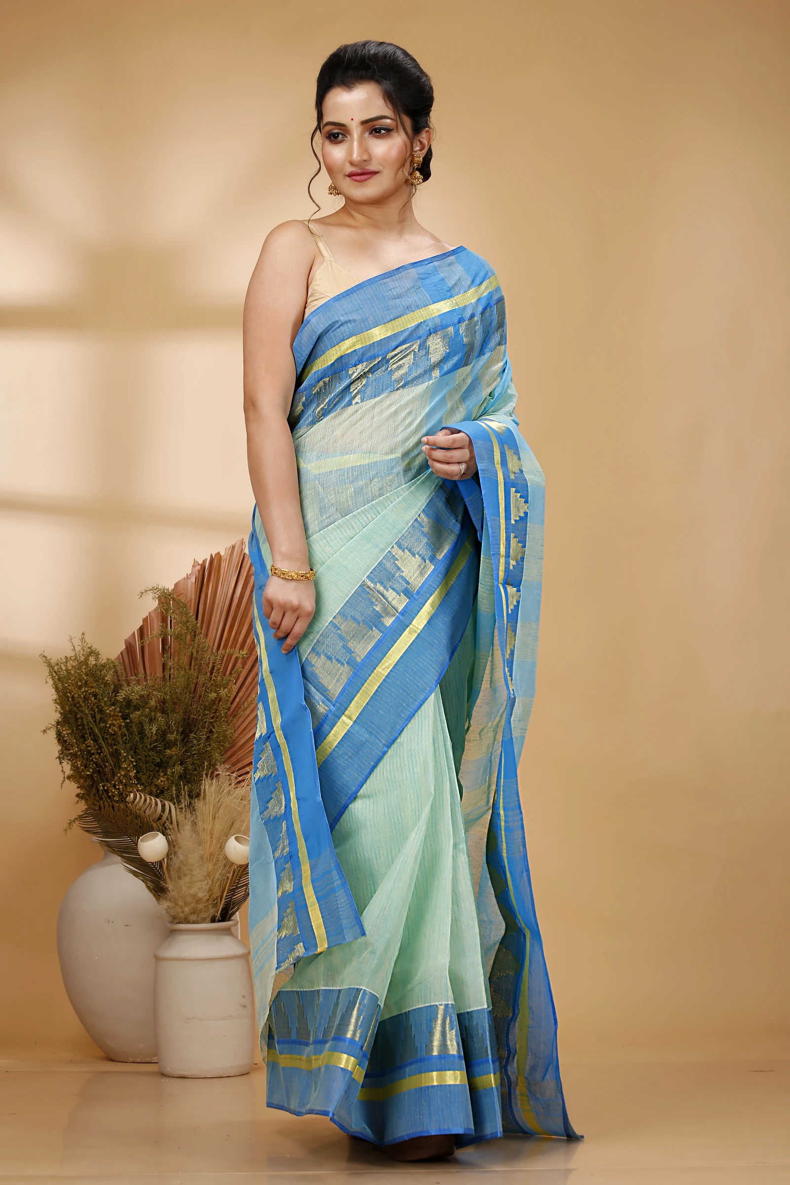 Sky Blue Pure Cotton Vrinda Tant Saree (1092)