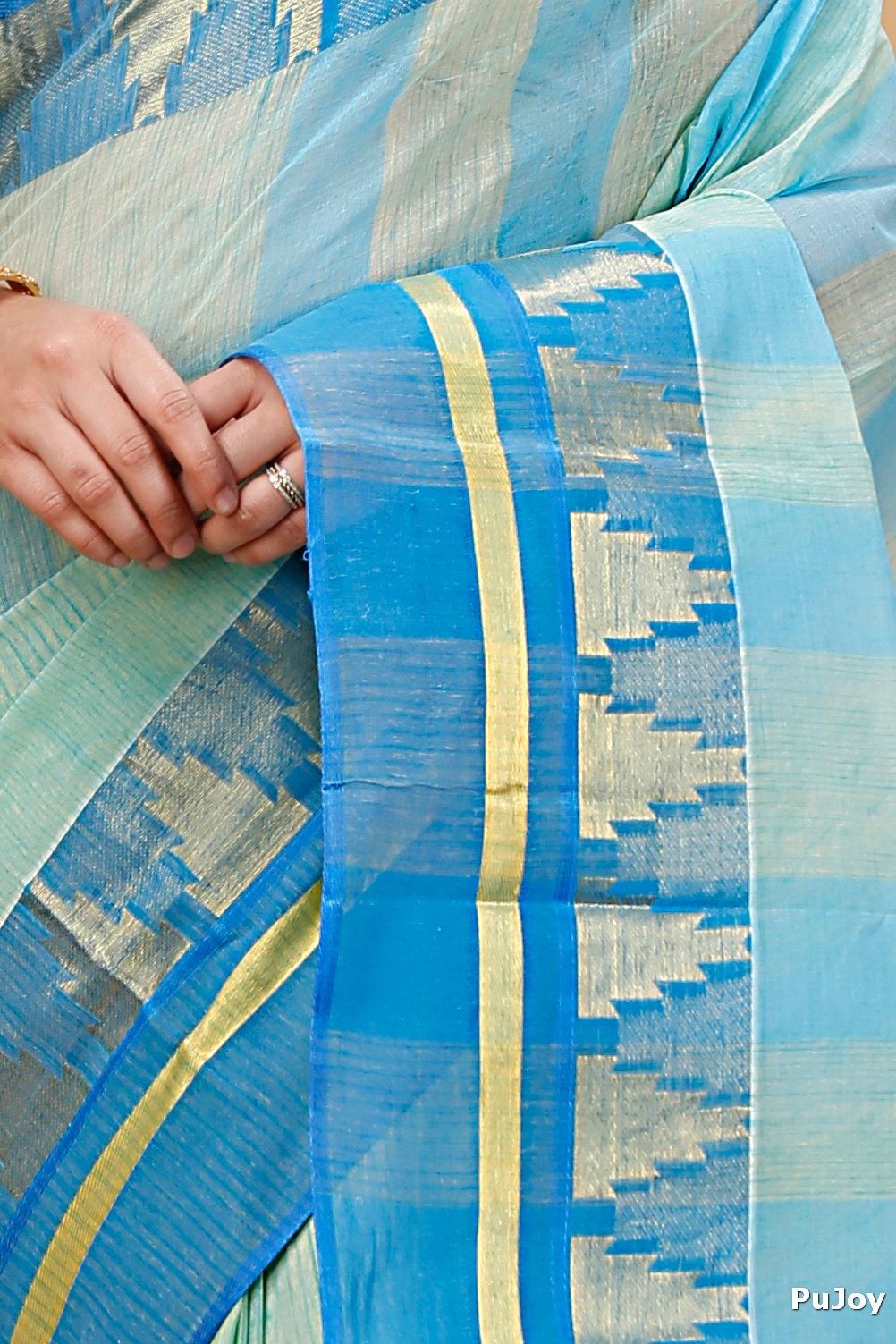 Sky Blue Pure Cotton Vrinda Tant Saree (1092)