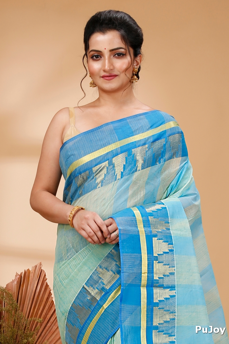 Sky Blue Pure Cotton Vrinda Tant Saree (1092)