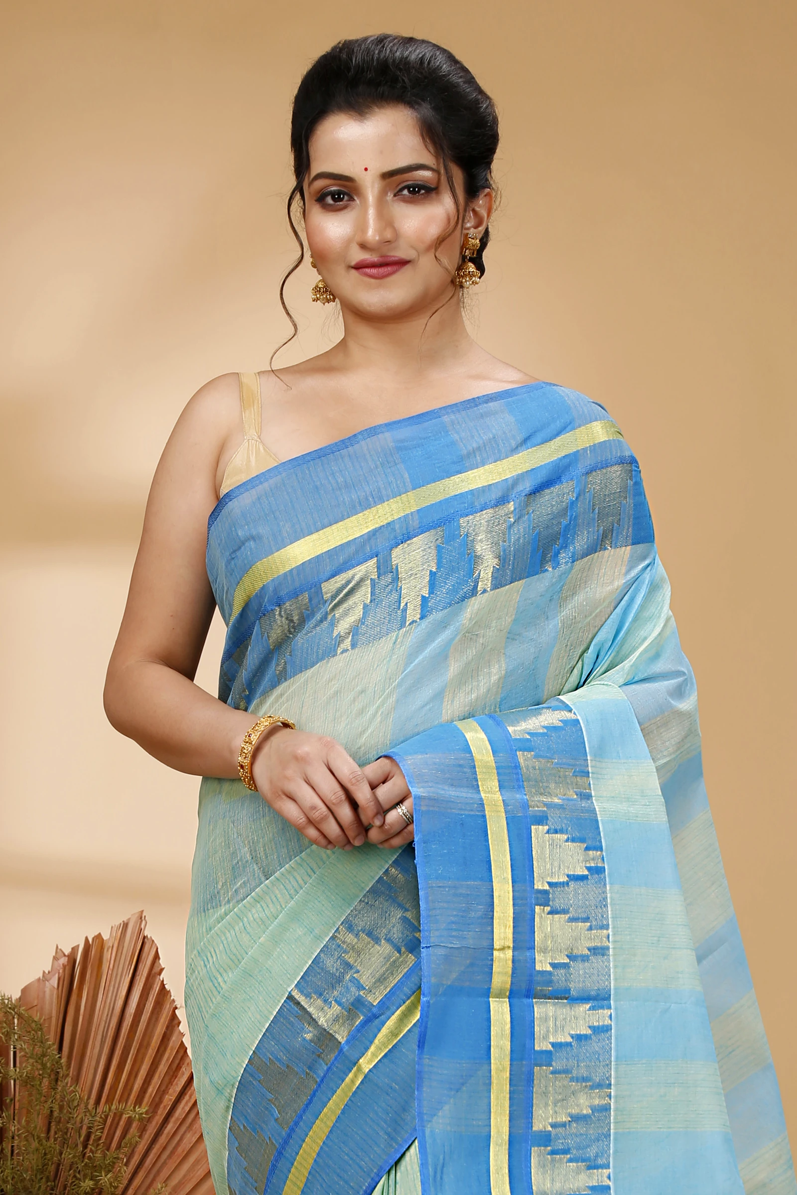 Sky Blue Pure Cotton Vrinda Tant Saree (1092)