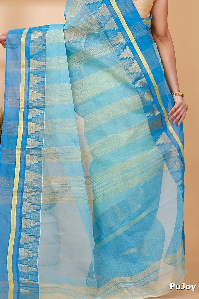 Sky Blue Pure Cotton Vrinda Tant Saree (1092)