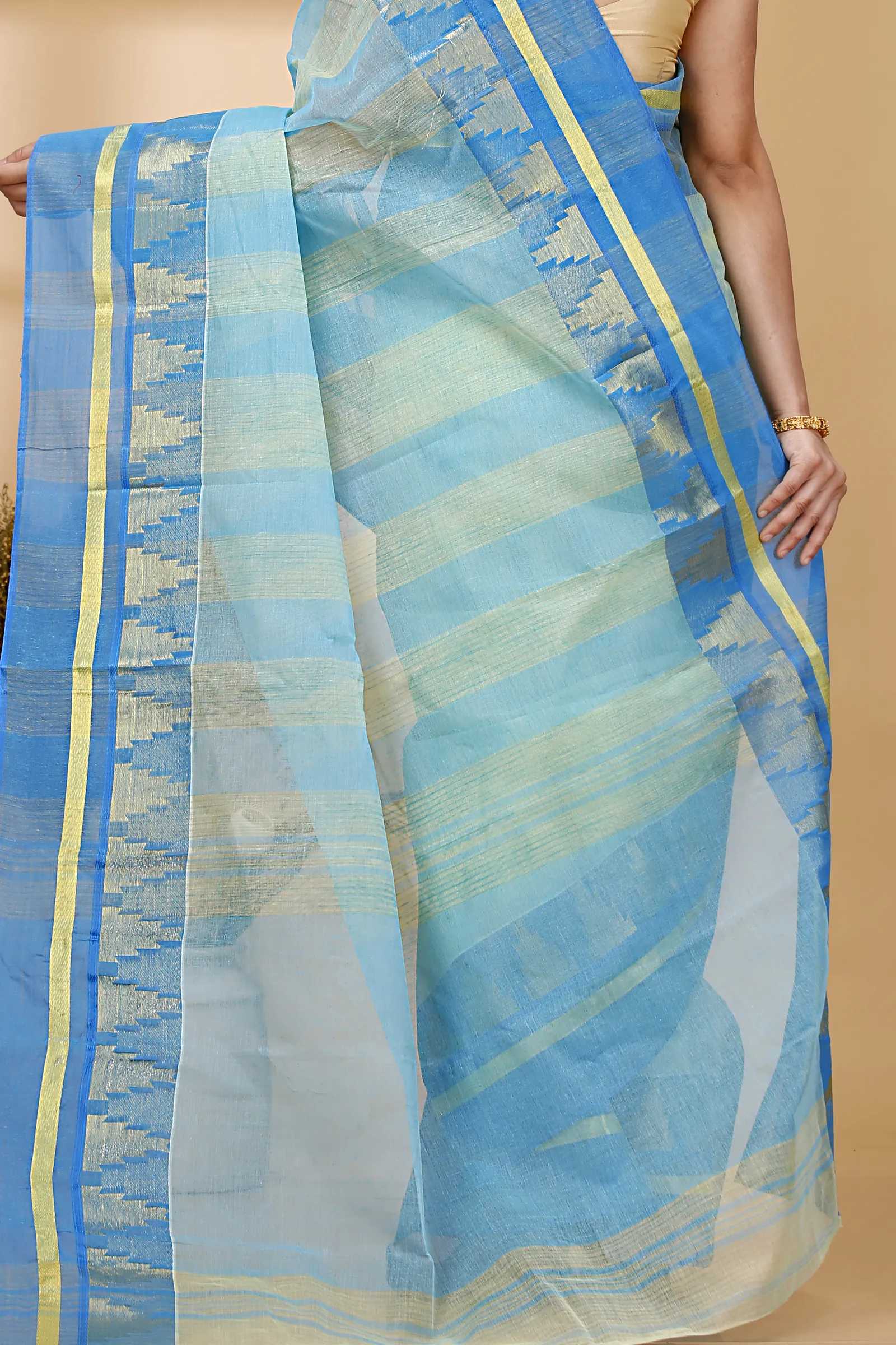 Sky Blue Pure Cotton Vrinda Tant Saree (1092)