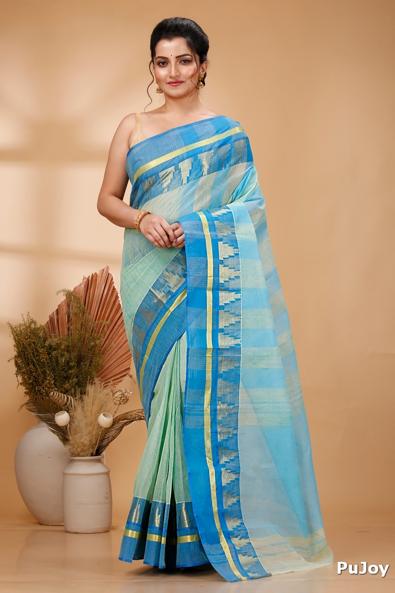 Sky Blue Pure Cotton Vrinda Tant Saree (1092)