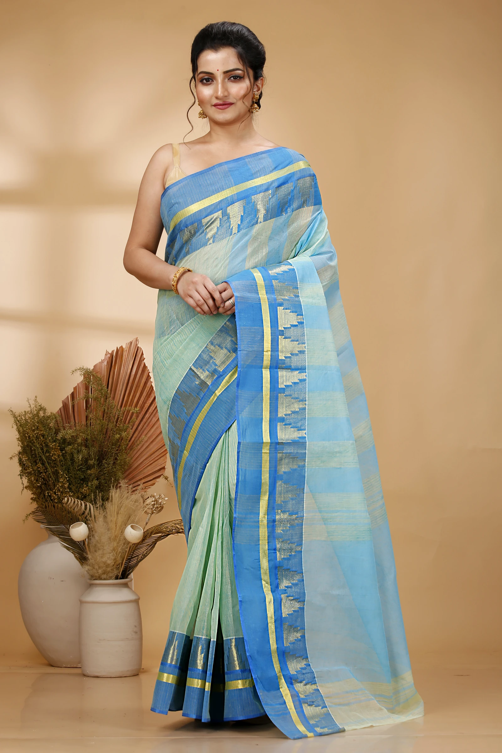 Sky Blue Pure Cotton Vrinda Tant Saree (1092)