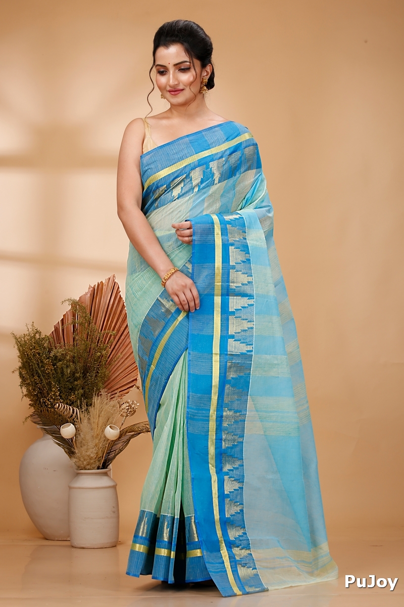 Sky Blue Pure Cotton Vrinda Tant Saree (1092)