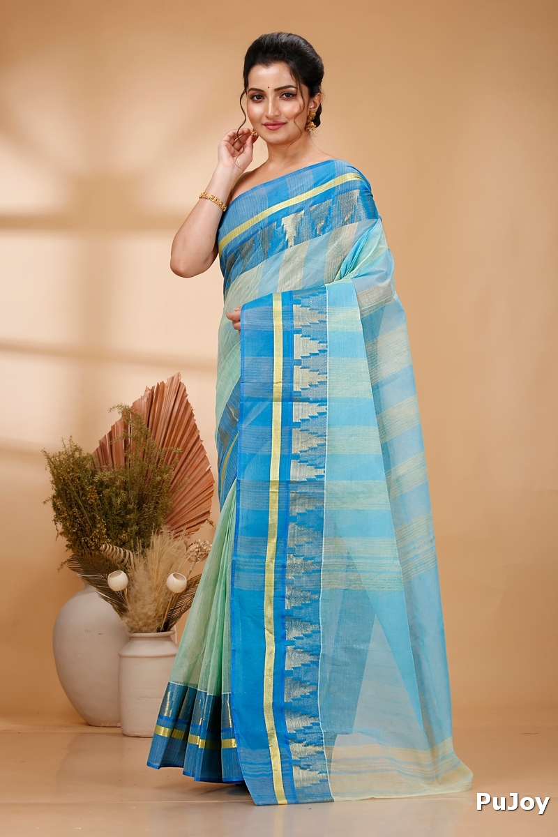 Sky Blue Pure Cotton Vrinda Tant Saree (1092)