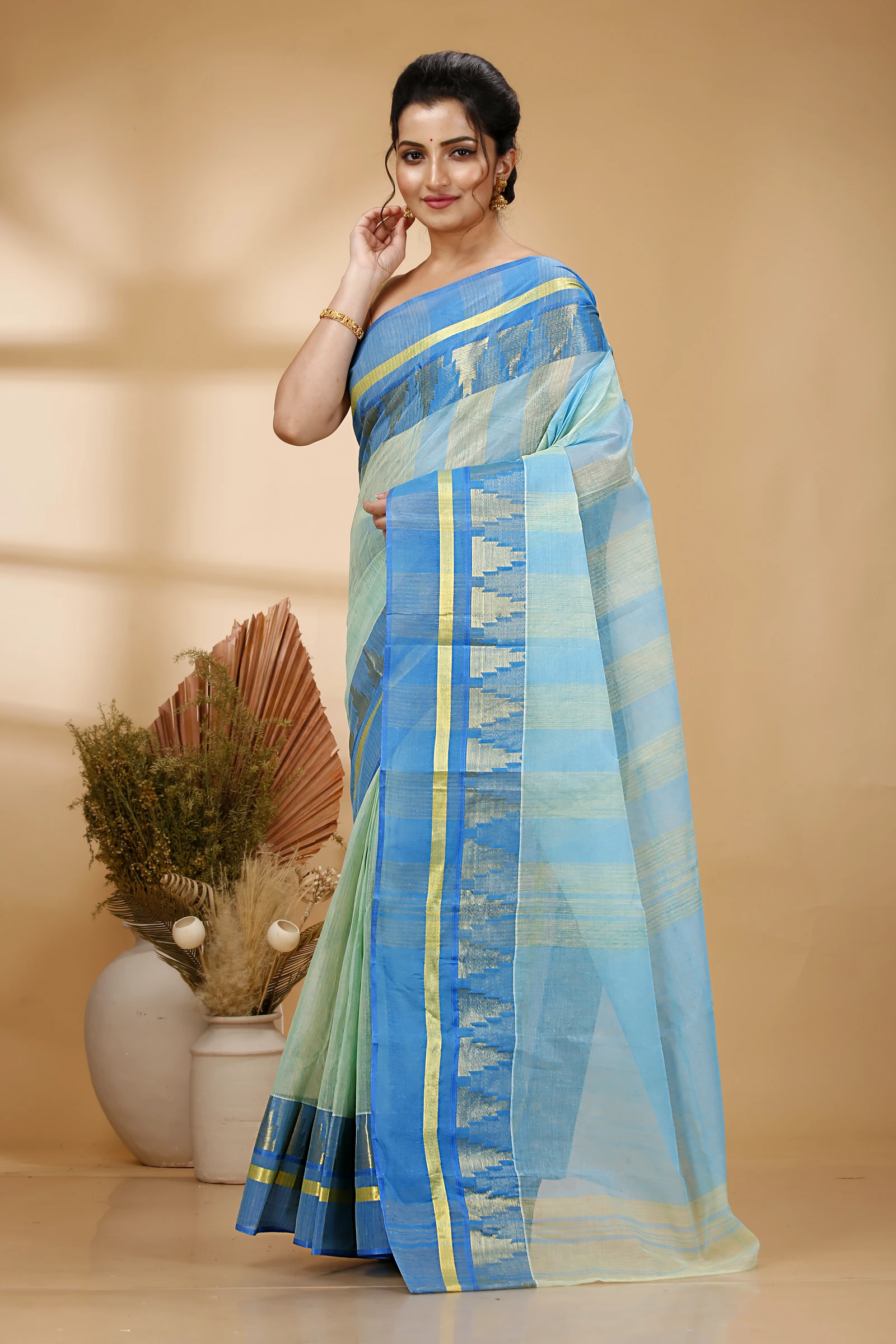 Sky Blue Pure Cotton Vrinda Tant Saree (1092)