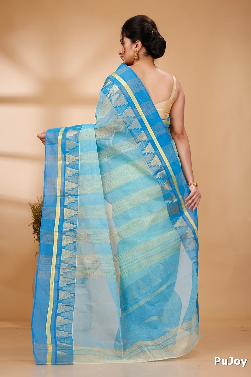 Sky Blue Pure Cotton Vrinda Tant Saree (1092)