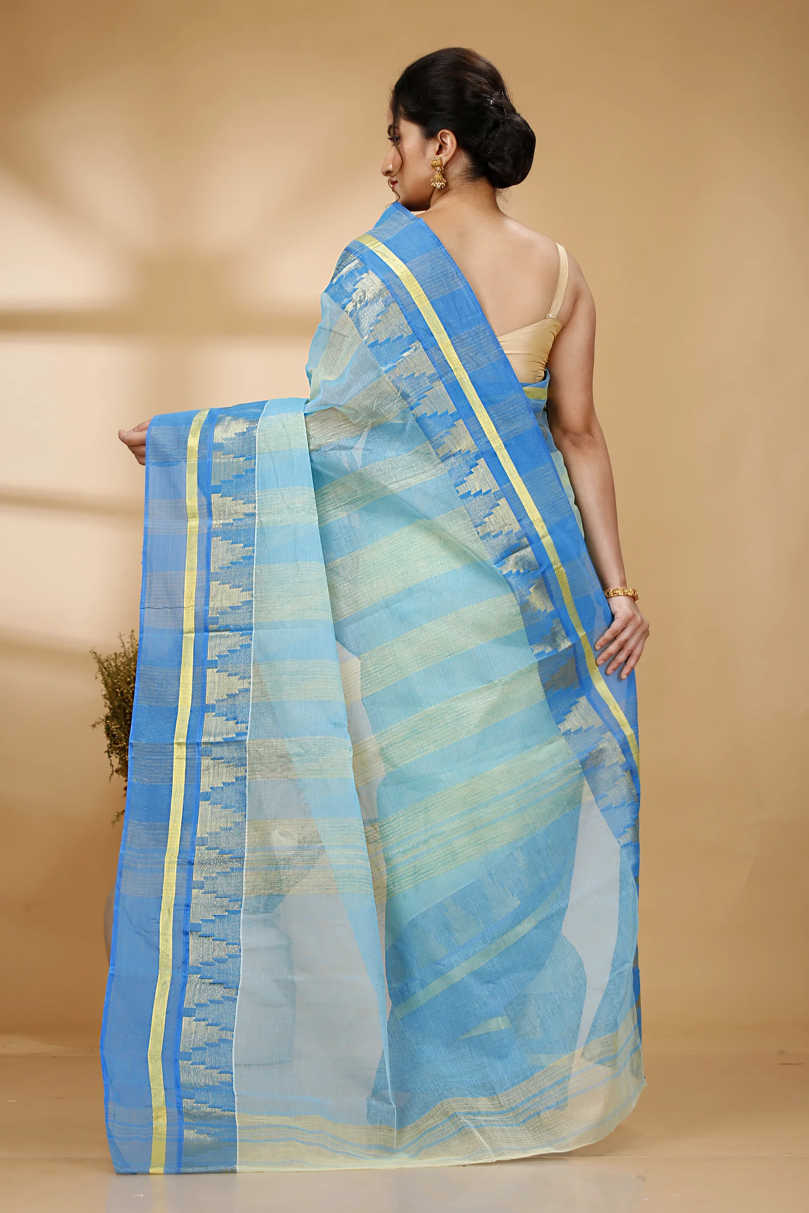 Sky Blue Pure Cotton Vrinda Tant Saree (1092)
